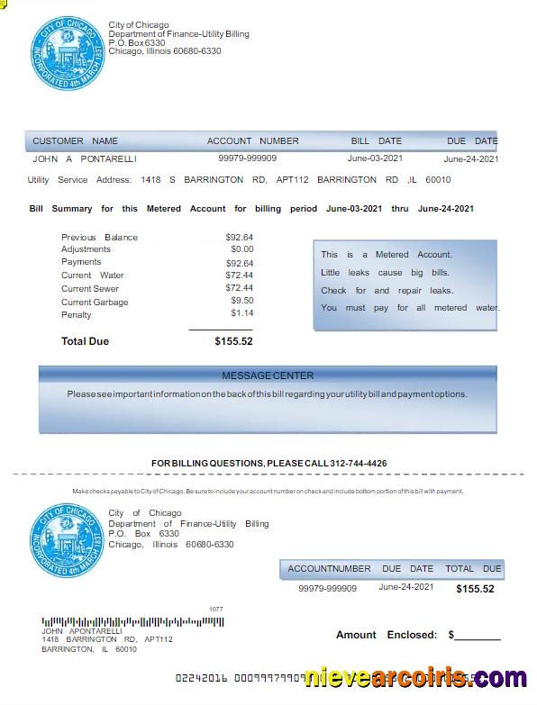 USA CITY OF CHICAGO utility bill